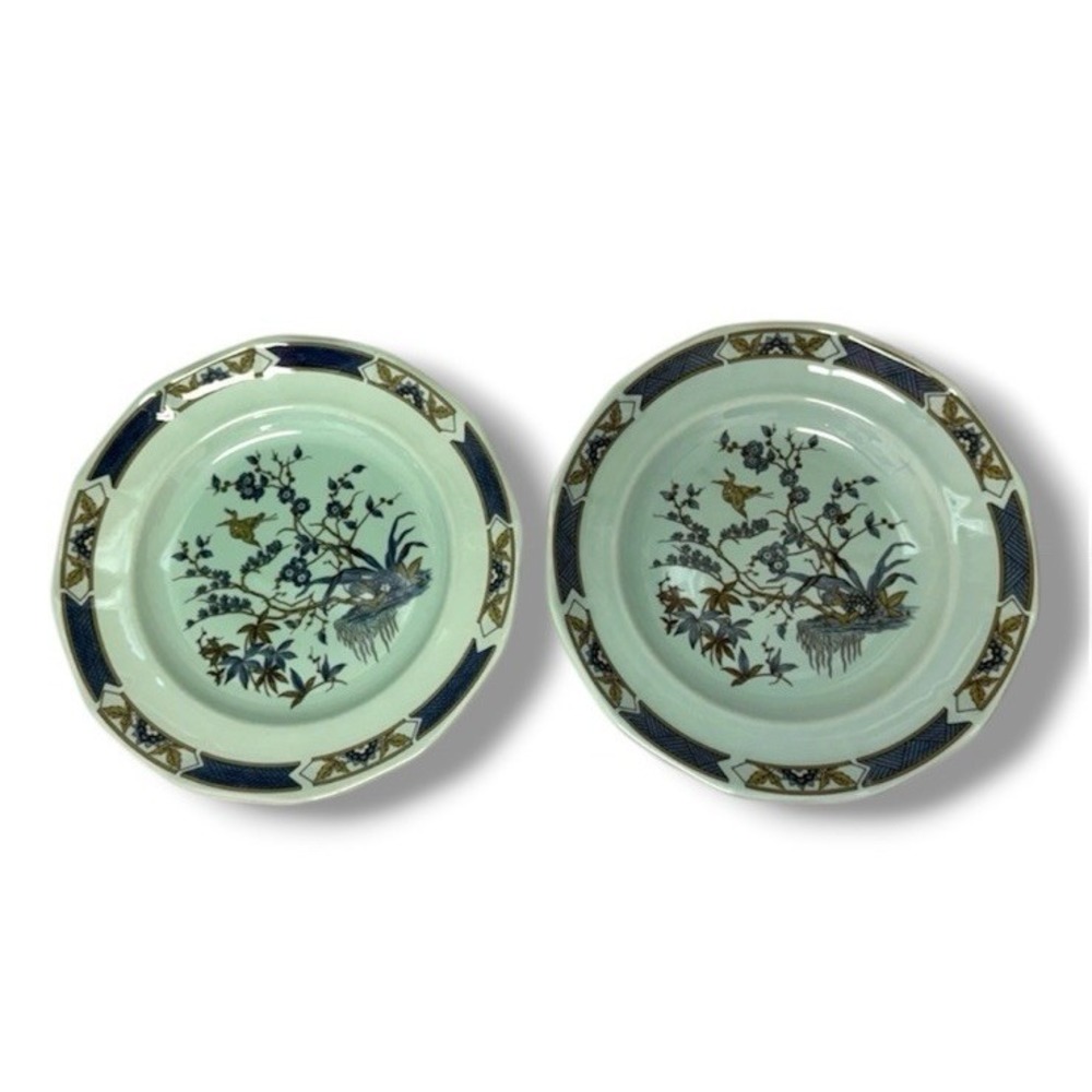 Adams Calyx Ware Ming Toi 10" Dinner Plates Wedgwood Pale Blue Botanical Heron